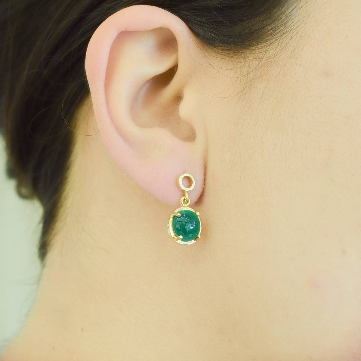 4.30ct Colombian Emerald Cabochon Dangle Earrings in 18K Gold