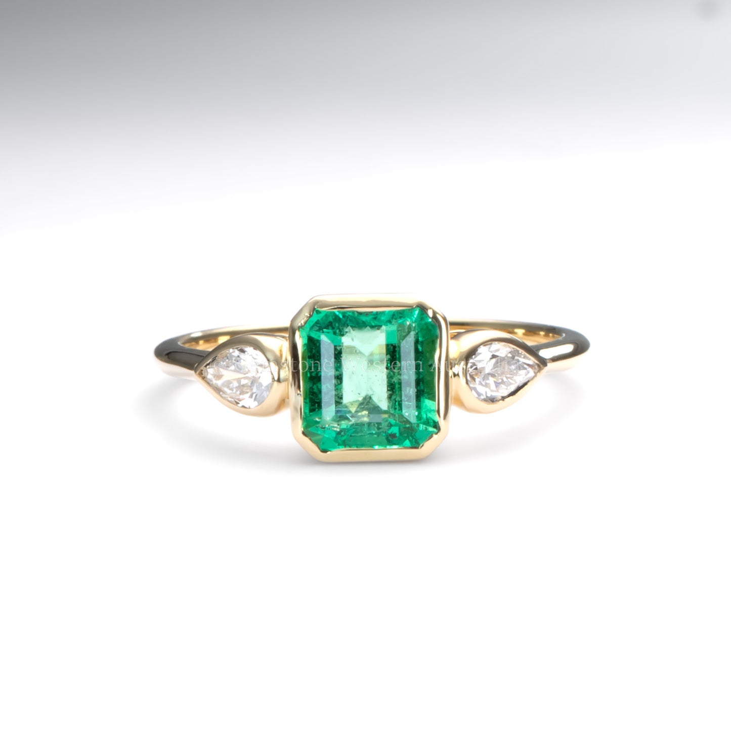 Colombian Emerald Engagement Ring in 18K Yellow Gold with Pear Shape Diamonds