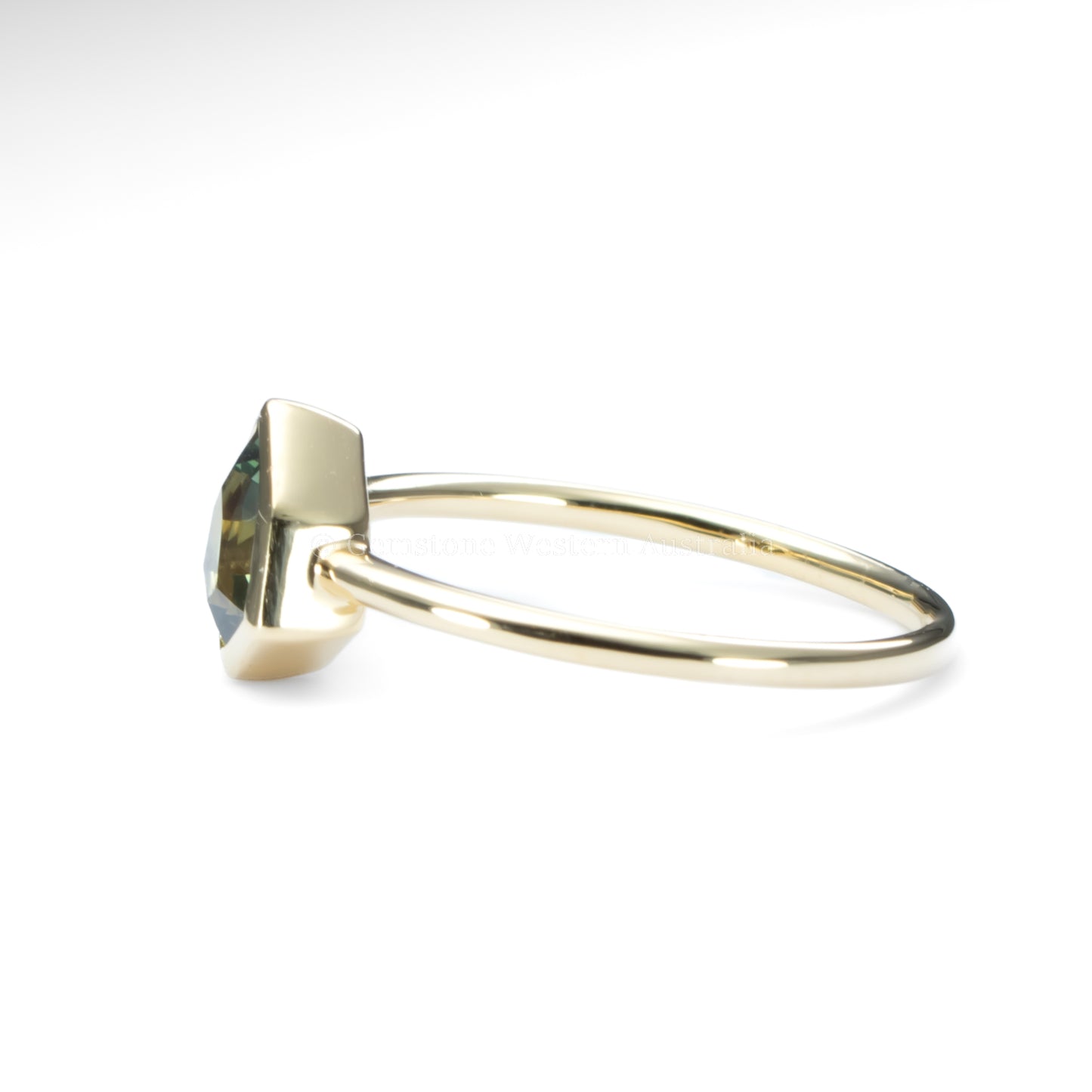 Shield-Cut Teal Sapphire Ring in 18K Yellow Gold