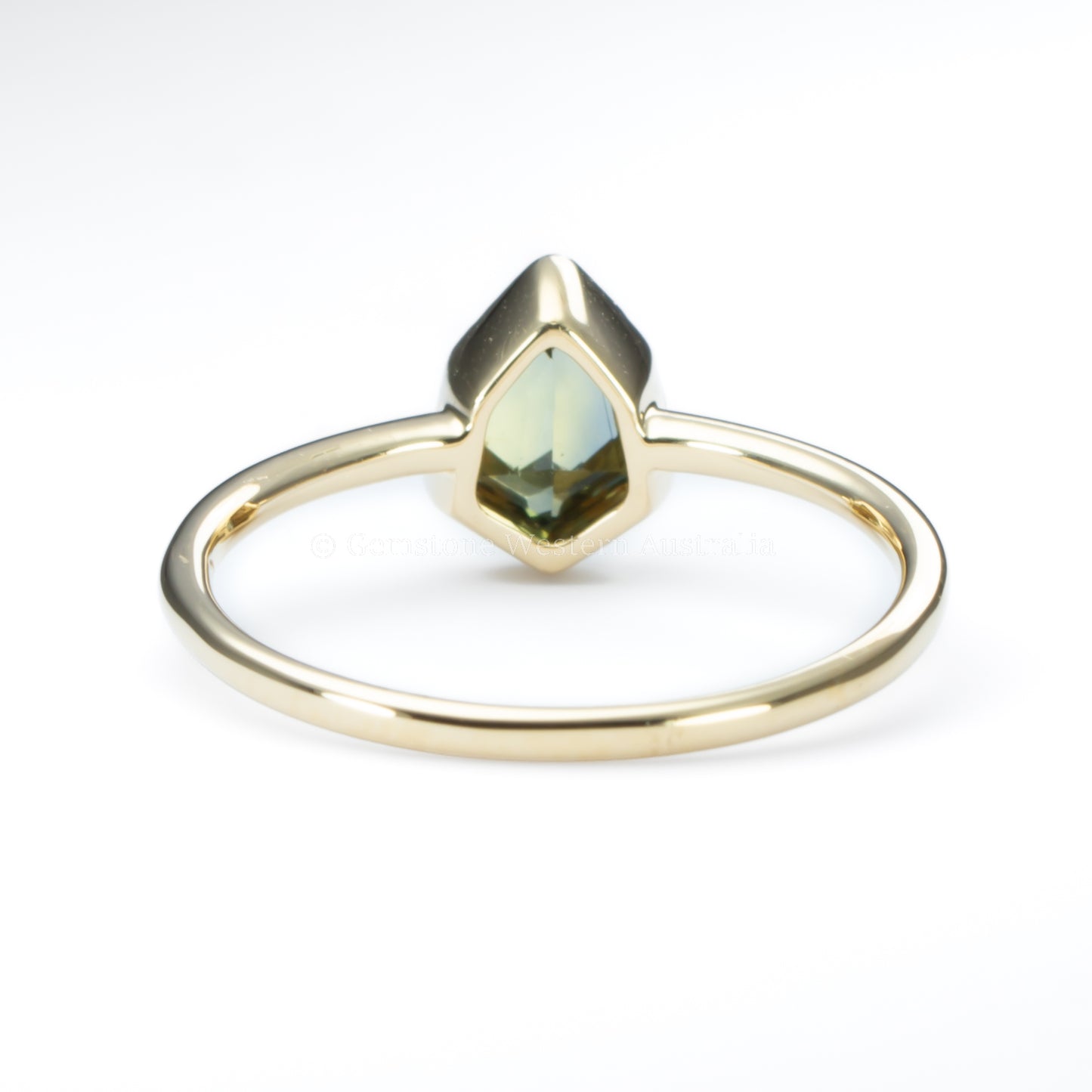 Shield-Cut Teal Sapphire Ring in 18K Yellow Gold