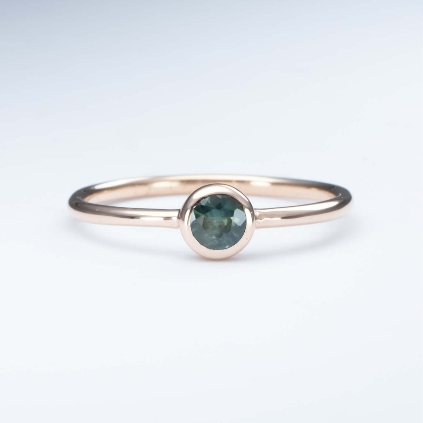 Australian Teal Sapphire Round Solitaire Ring in 9K Gold