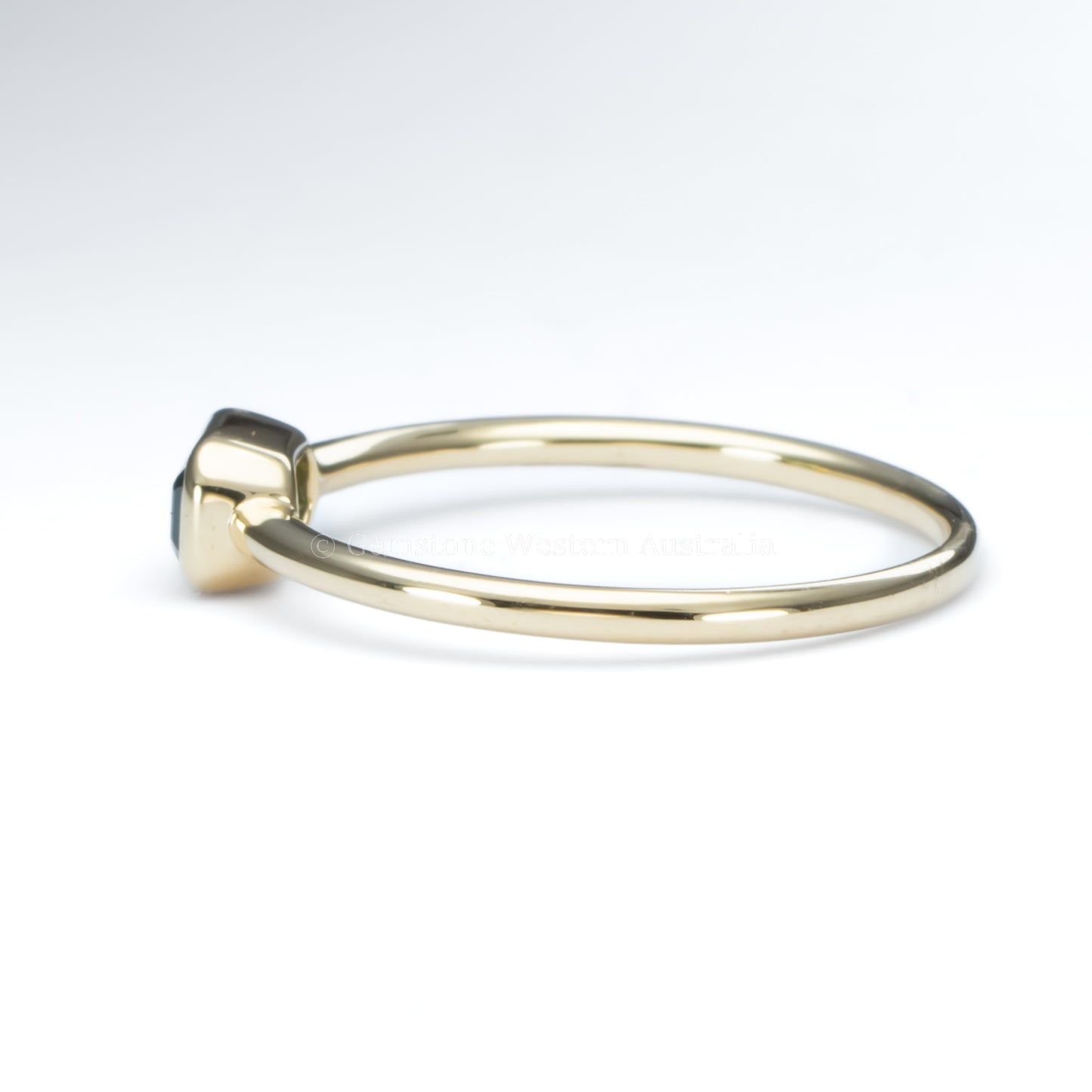 Dainty Solitaire Australian Teal Sapphire Ring – 9K Yellow or Rose Gold, Emerald Cut