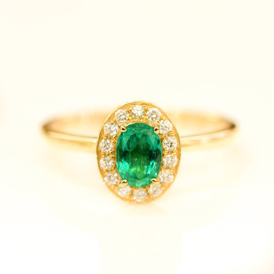 Colombian Emerald and Diamond Halo Engagement Ring 18K