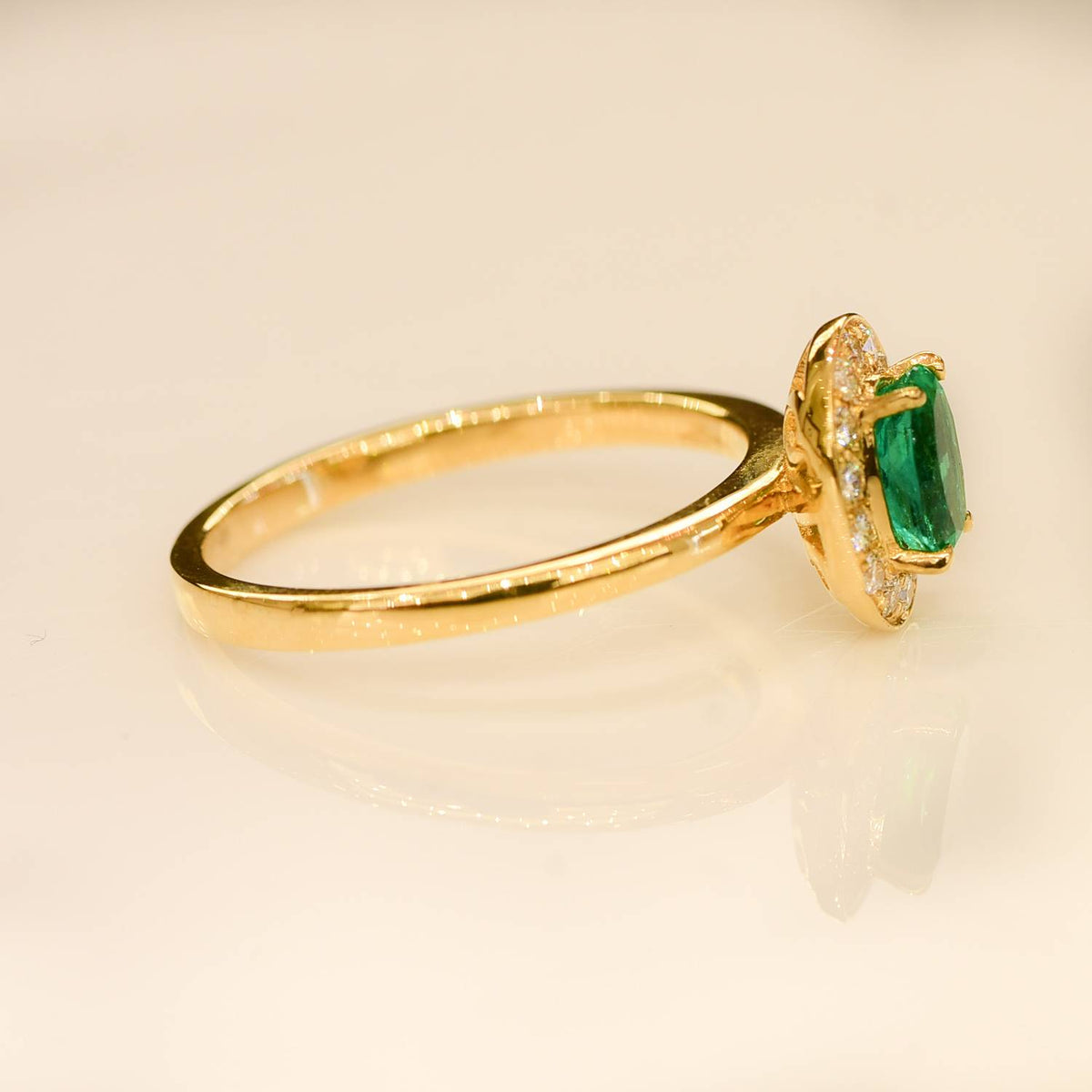 Colombian Emerald and Diamond Halo Engagement Ring 18K