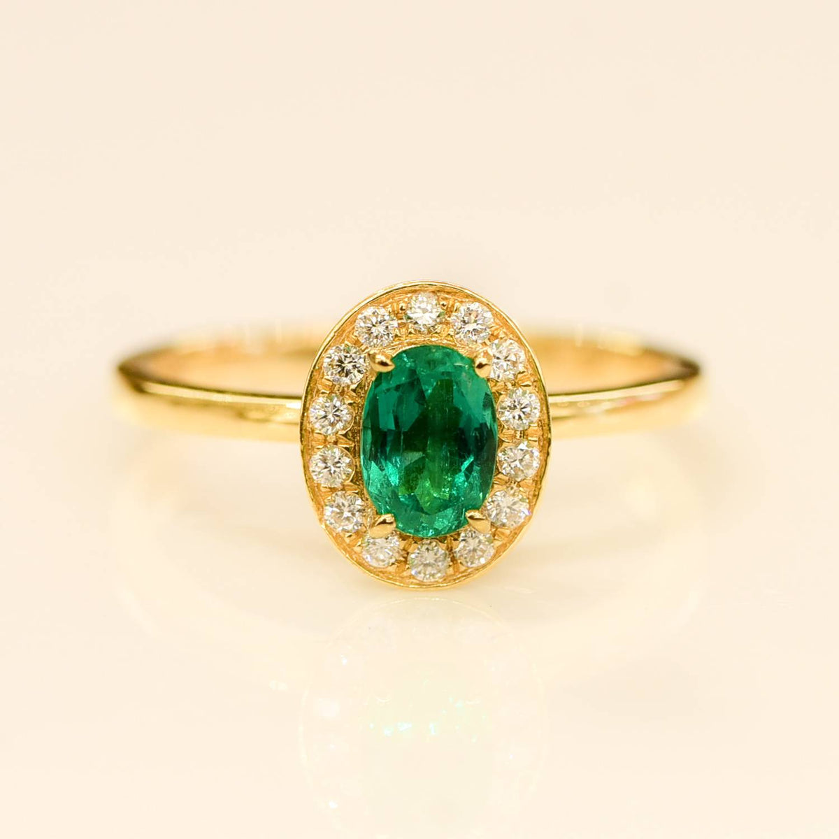 Colombian Emerald and Diamond Halo Engagement Ring 18K