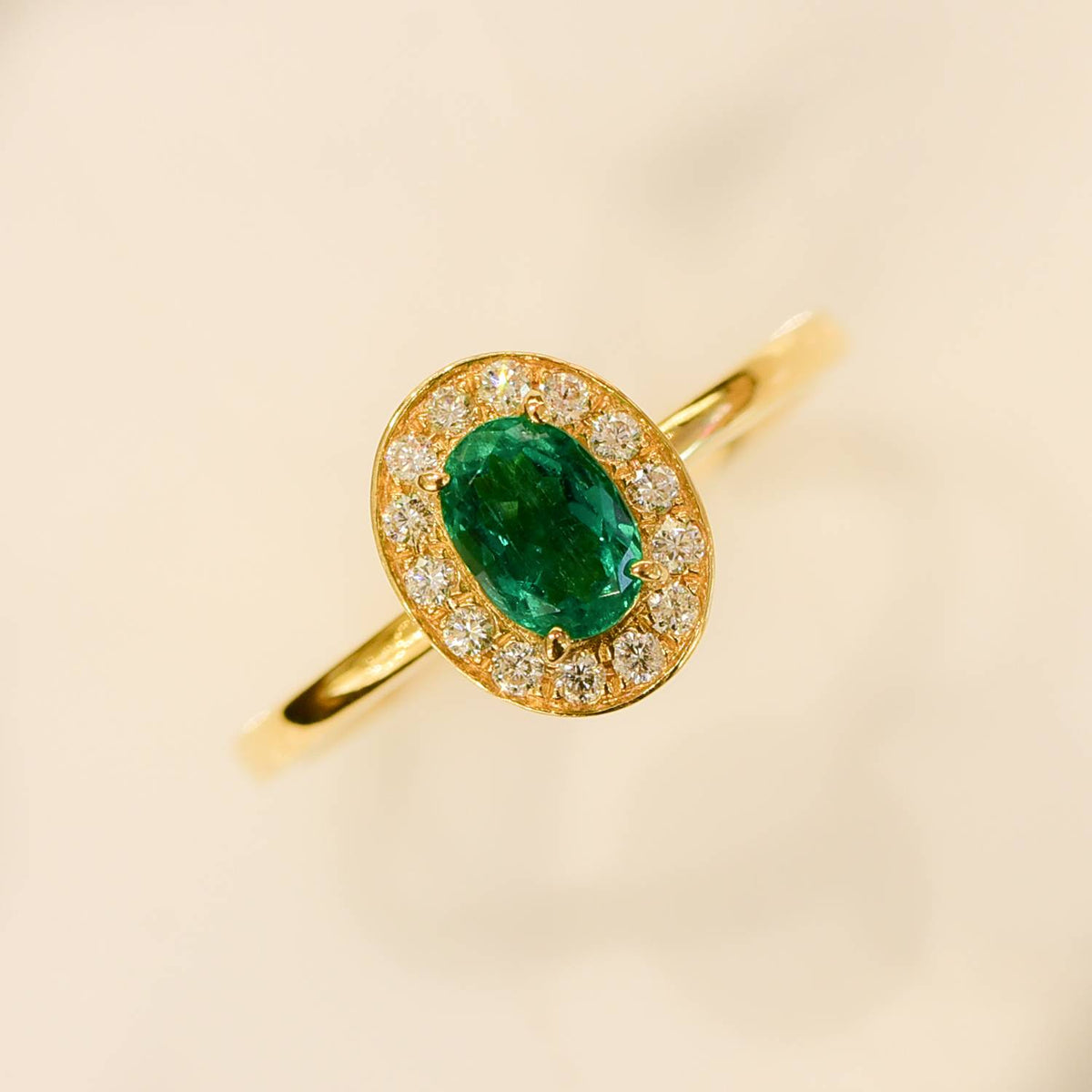 Colombian Emerald and Diamond Halo Engagement Ring 18K