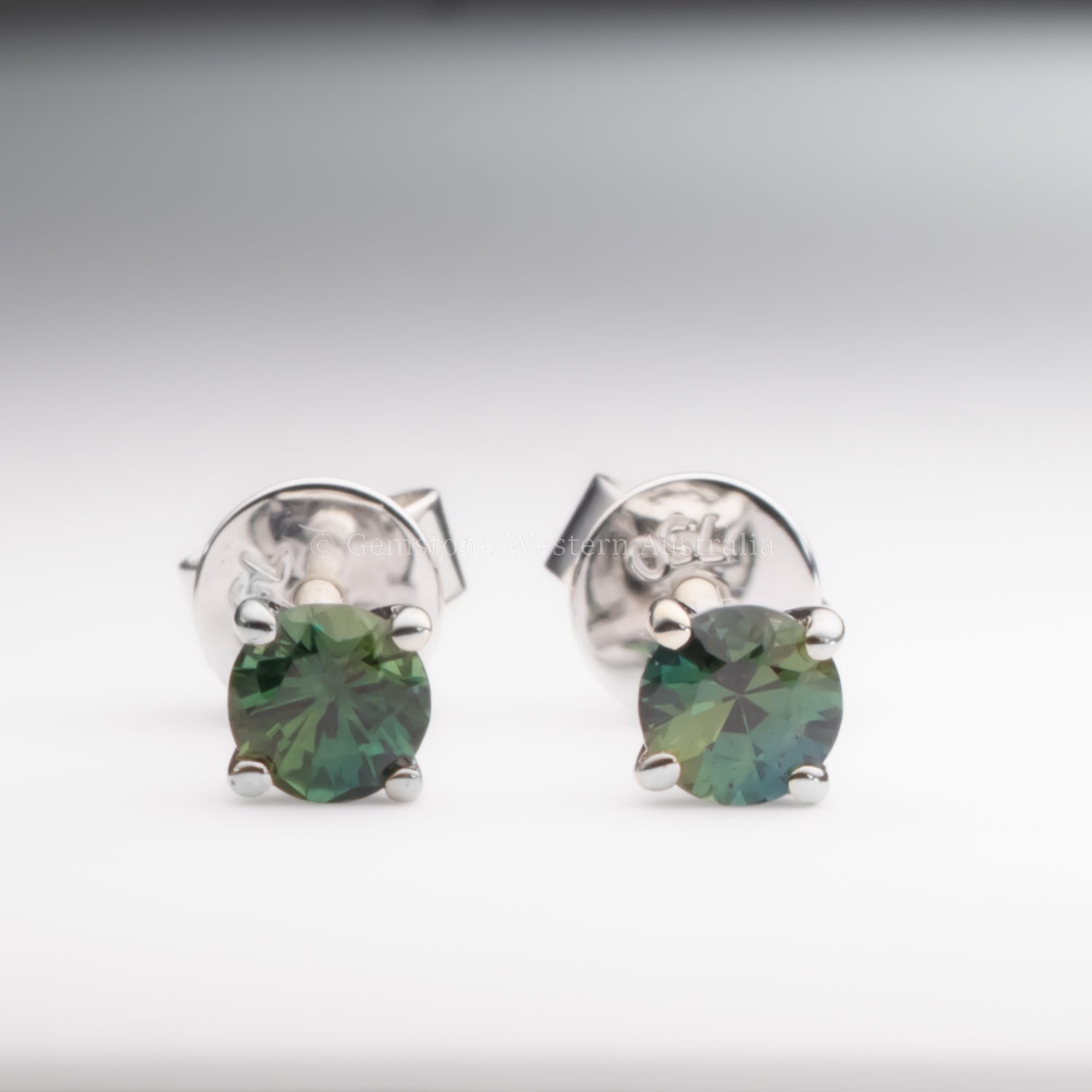 Australian Teal Sapphire Stud Earrings – 0.55ct in 18K White Gold