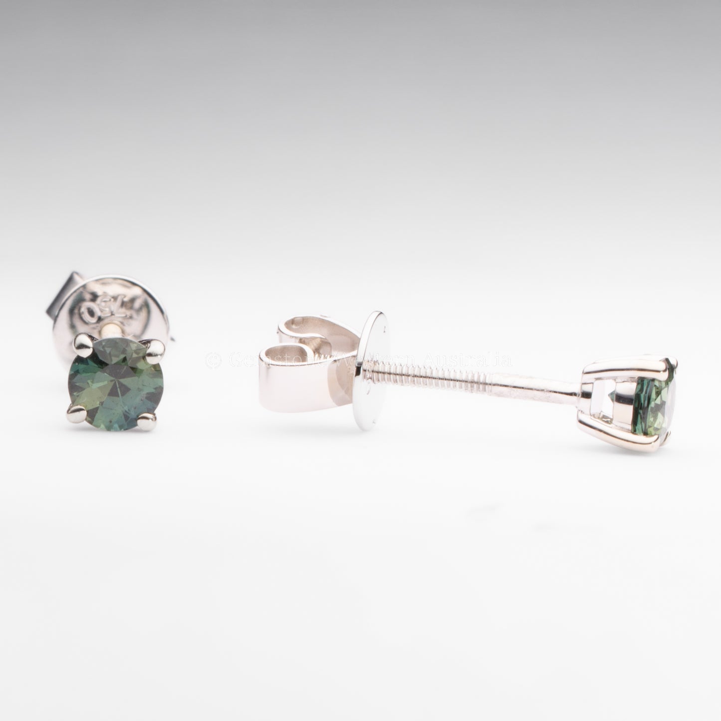 Australian teal sapphire stud earrings 18K white gold