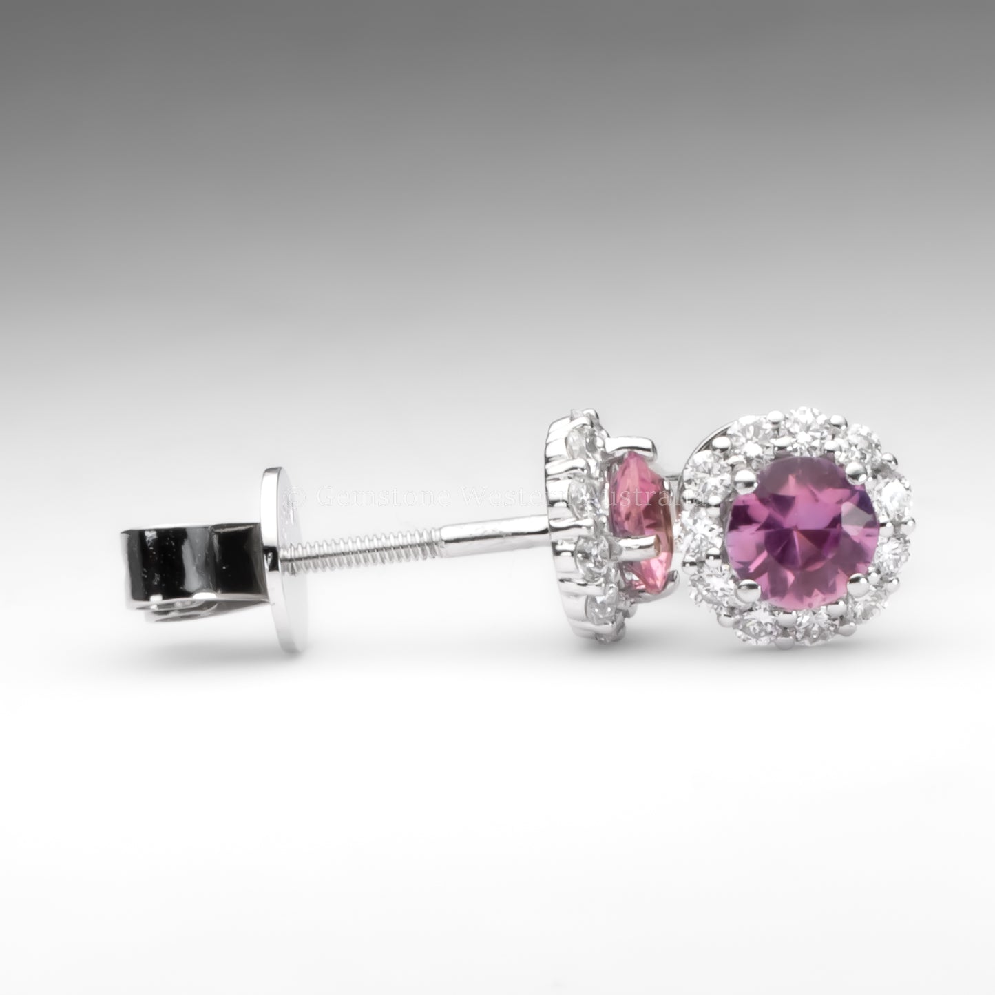 Natural Pink Sapphire Earrings  |  Diamond Halo Stud Earrings