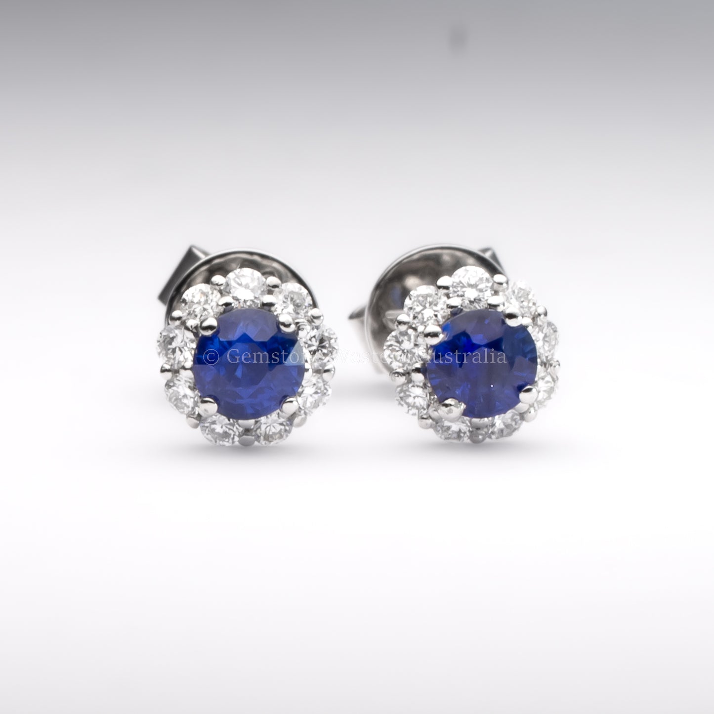 Natural Blue Sapphire Earrings | Diamond Halo Stud Earrings