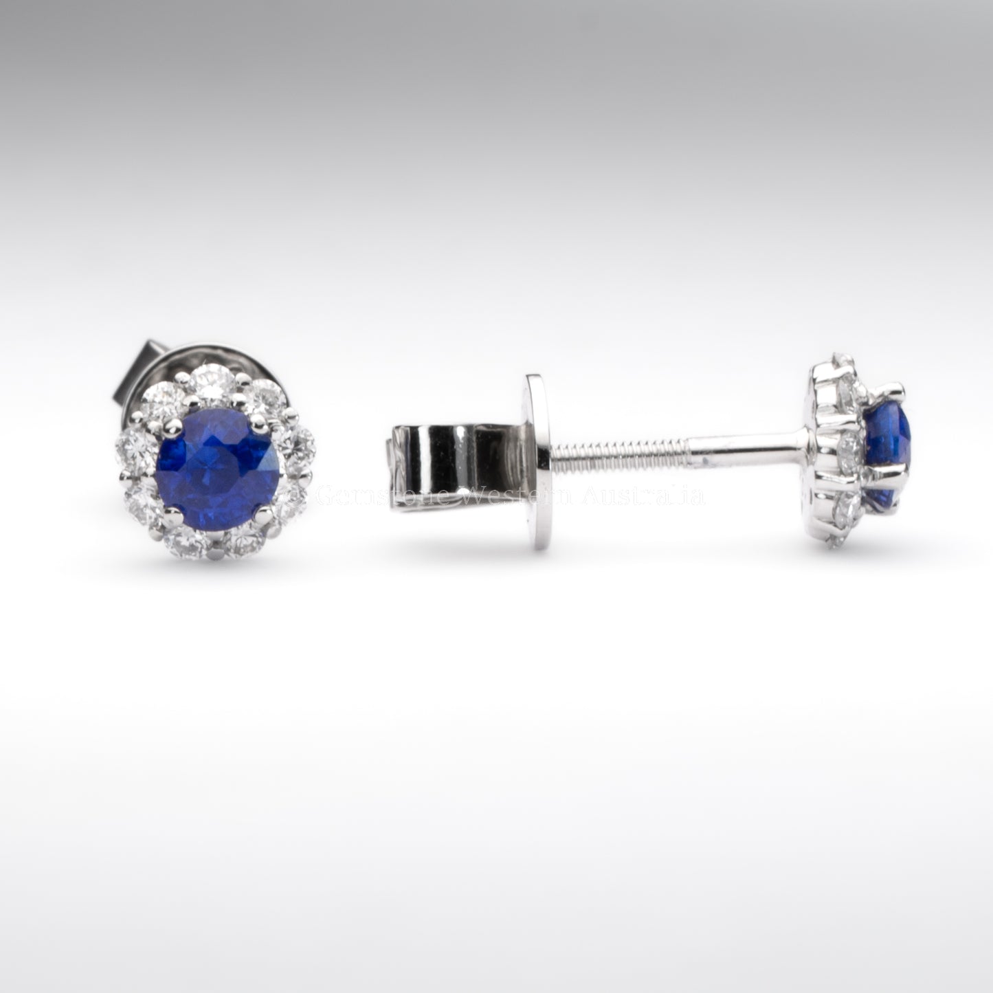Natural Blue Sapphire Earrings | Diamond Halo Stud Earrings