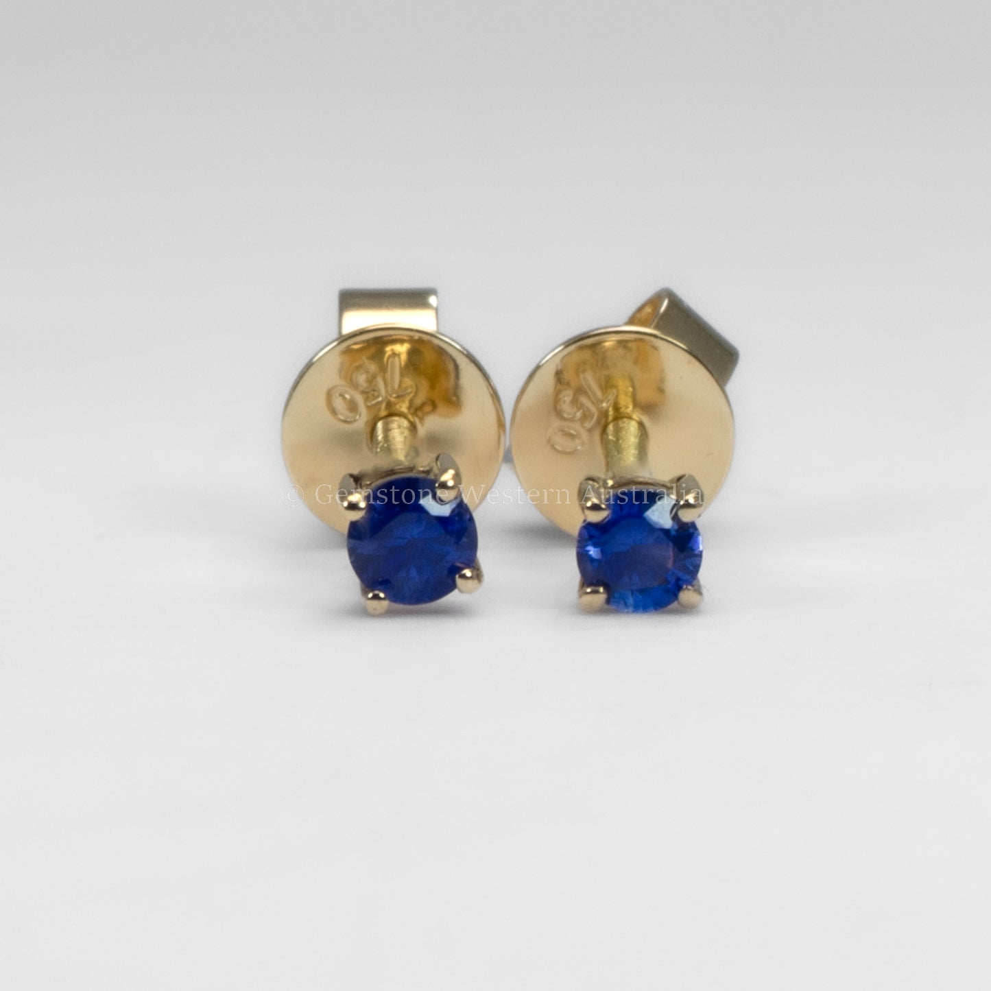 Natural Blue Sapphire Petite Stud Earrings in 18K Yellow Gold with Screw Backs