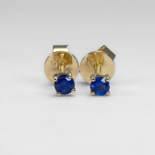 Natural Blue Sapphire Petite Stud Earrings in 18K Yellow Gold with Screw Backs