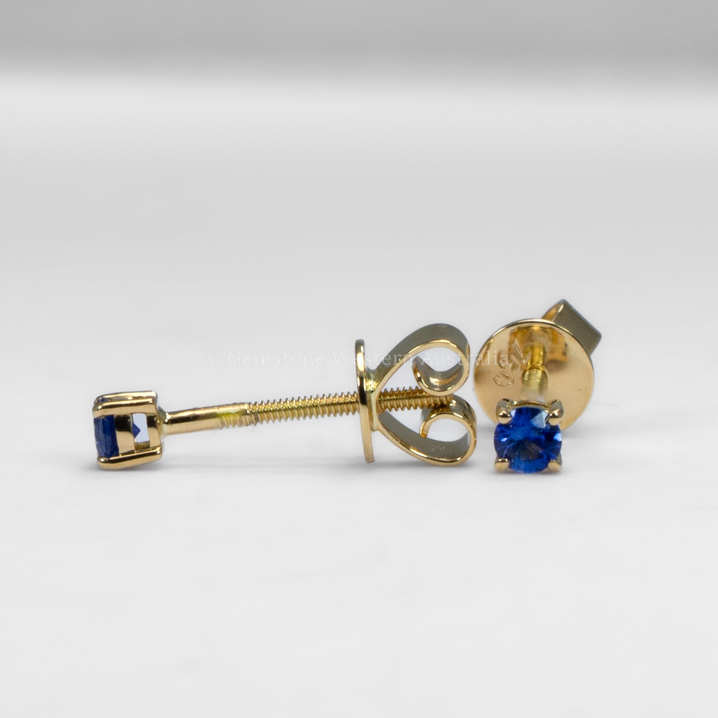 Natural Blue Sapphire Petite Stud Earrings in 18K Yellow Gold with Screw Backs