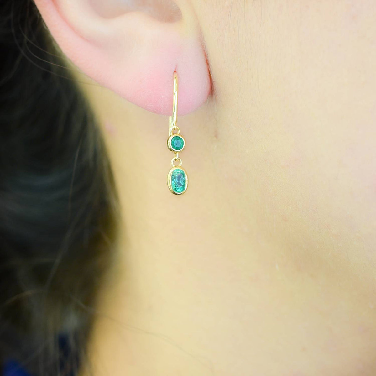 Natural Colombian Emerald Dangle Earrings 18K Gold