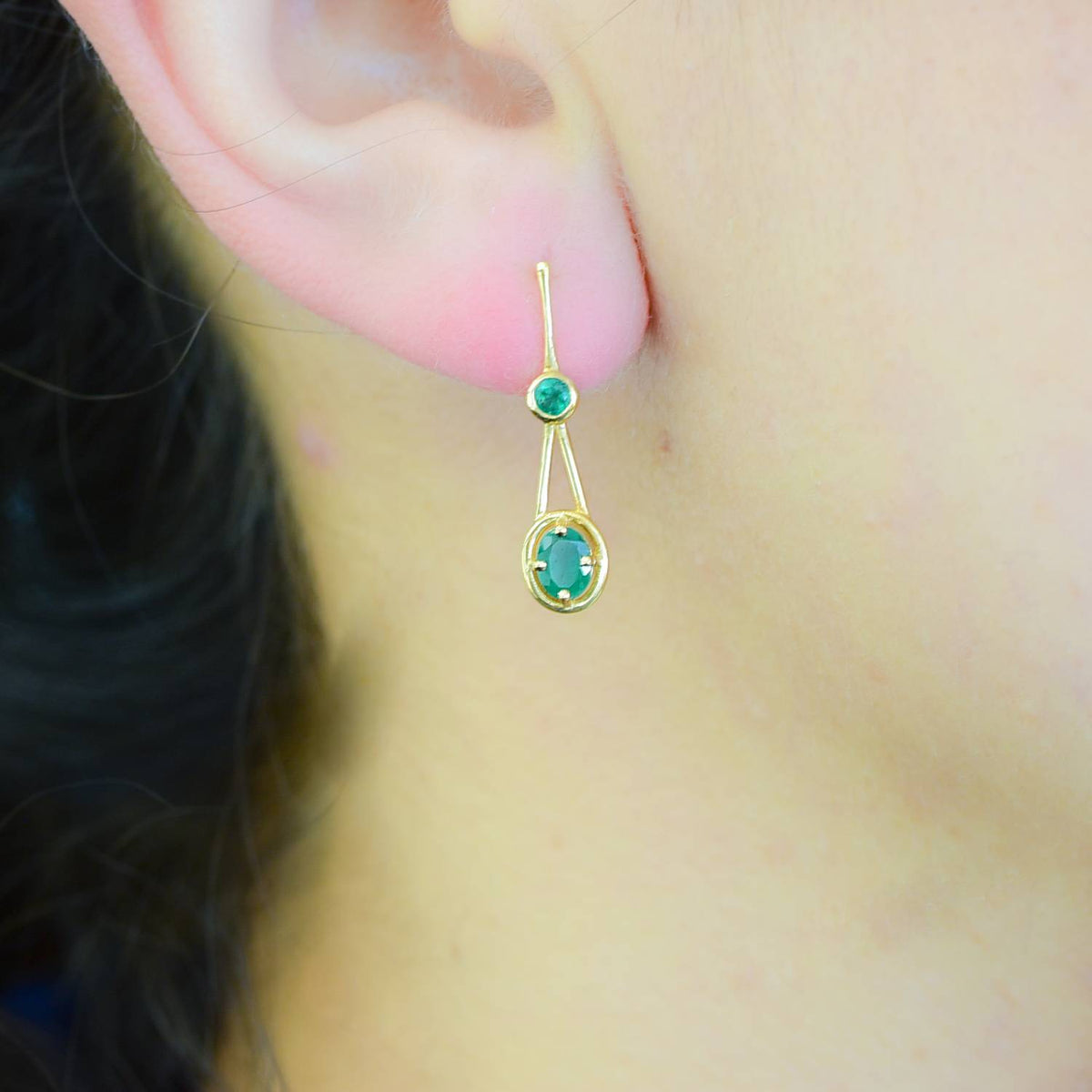 Colombian Emerald Double Drop Earrings in 18K Gold