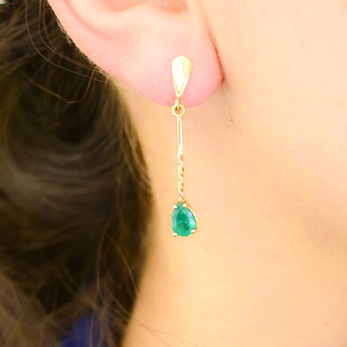 Pear Cut Colombian Emeralds Drop Earrings 18K Gold