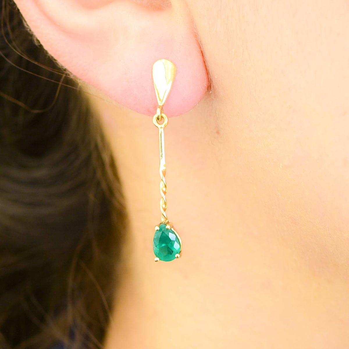 Pear Cut Colombian Emeralds Drop Earrings 18K Gold