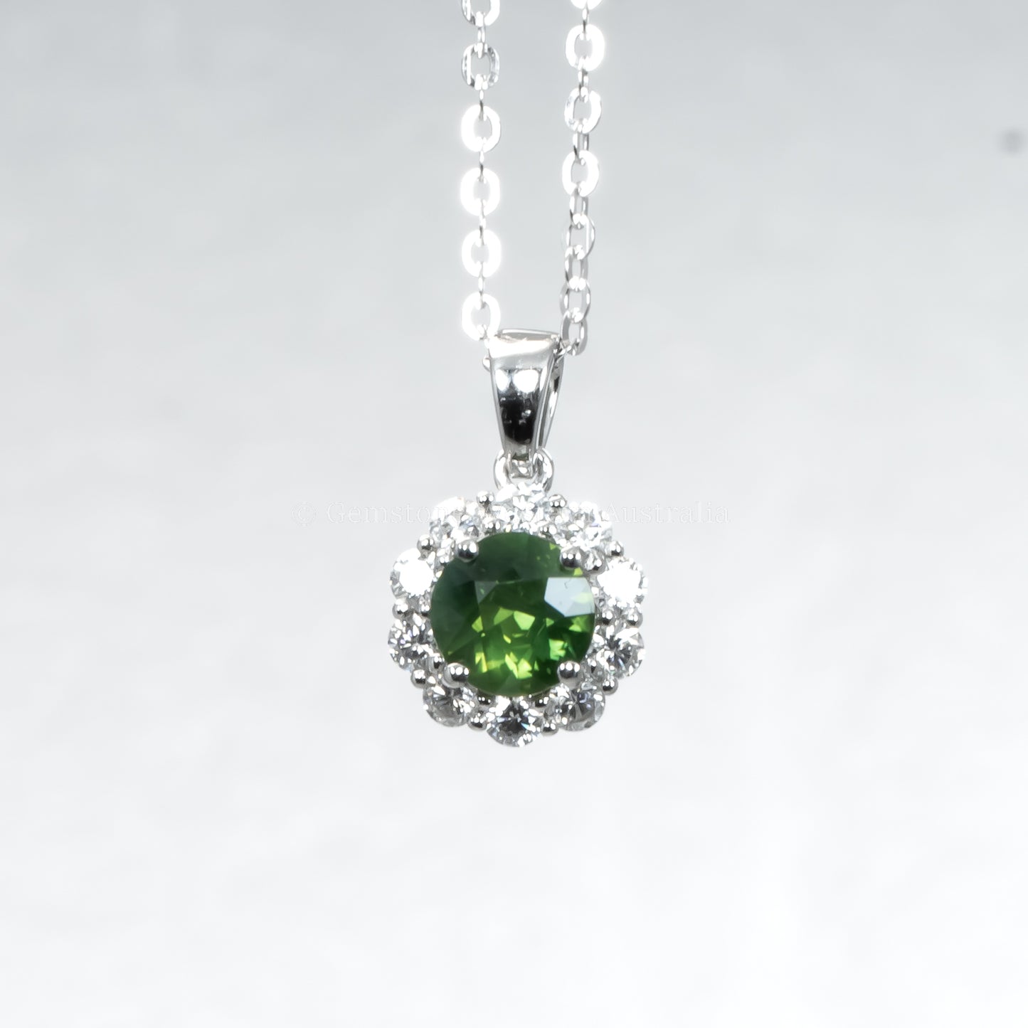 Australian Teal Green Sapphire Pendant with Moissanite Halo in Platinum 950
