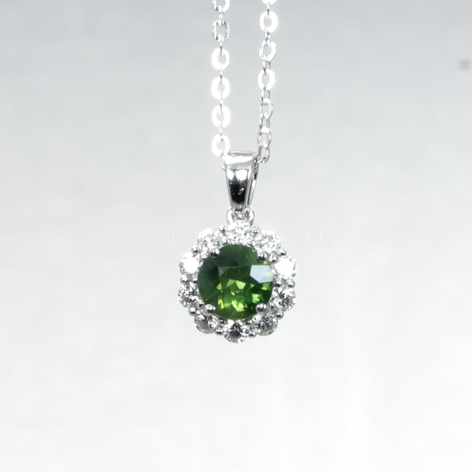 Australian Teal Green Sapphire Pendant with Moissanite Halo in Platinum 950