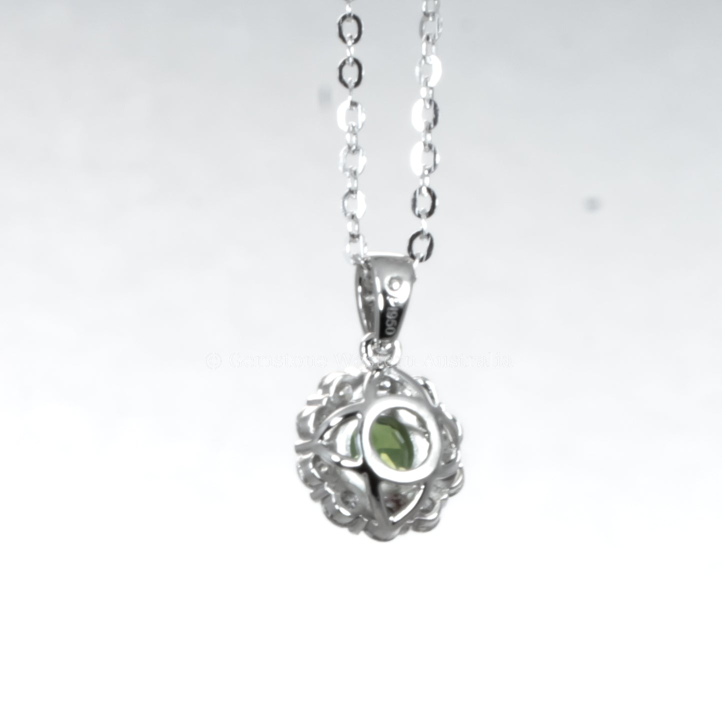 Australian Teal Green Sapphire Pendant with Moissanite Halo in Platinum 950