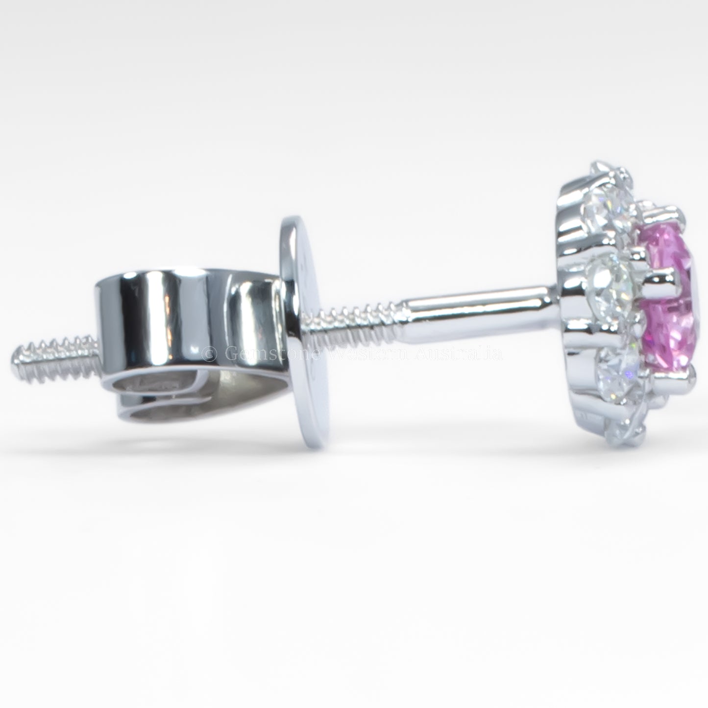 Natural Pink Sapphire Earrings  |  Diamond Halo Stud Earrings