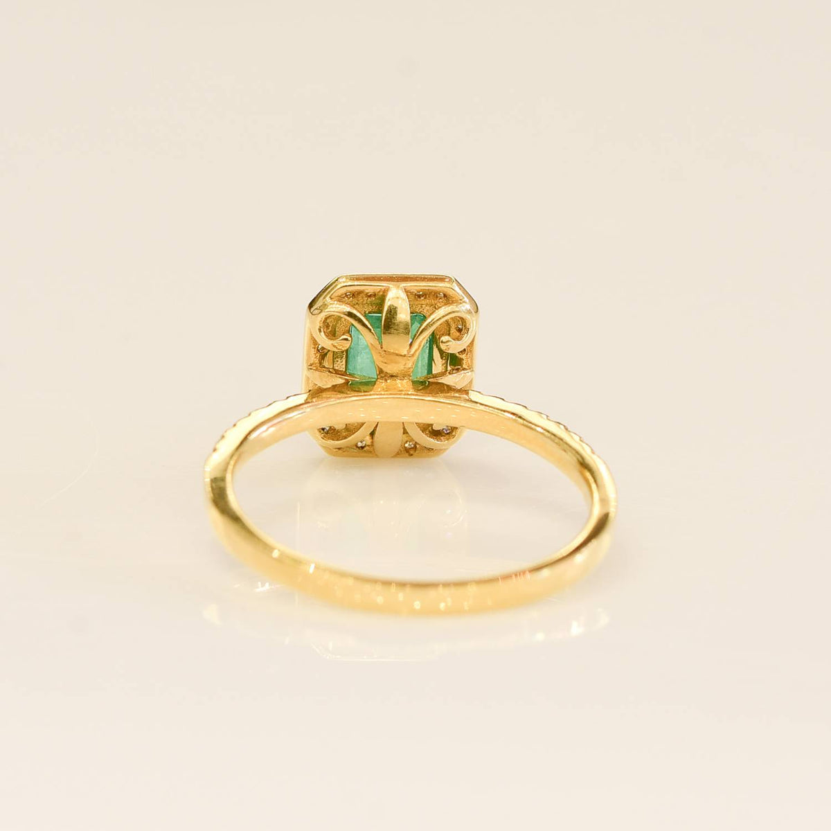 Natural Colombian Emerald and Diamond Halo Ring 18K Gold