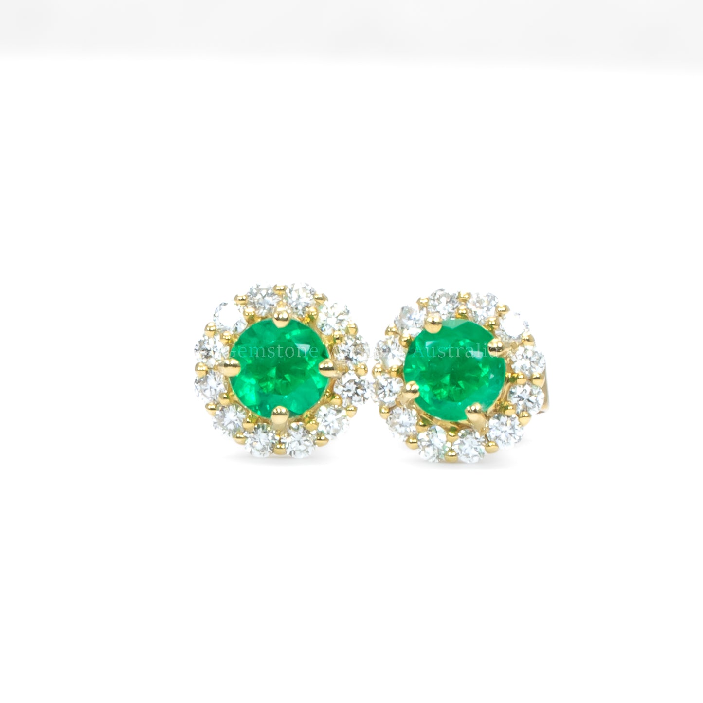 18K Gold Emerald Diamond Earrings| Colombian Emeralds and Diamonds Stud Earrings