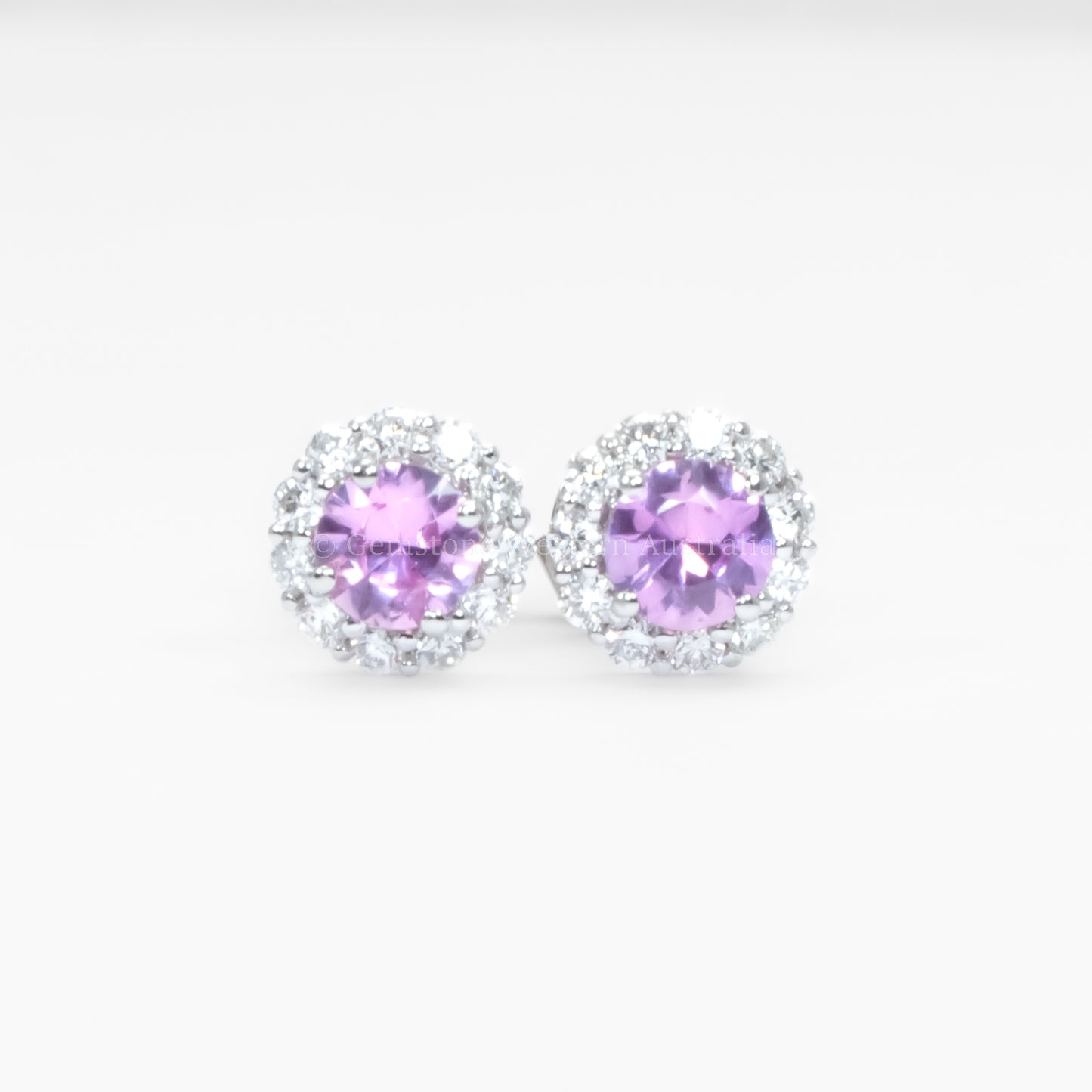 Natural Pink Sapphire Earrings  |  Diamond Halo Stud Earrings