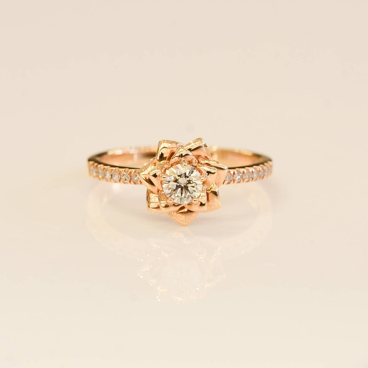 18K Rose Gold Diamond Engagement Ring and Wedding Band