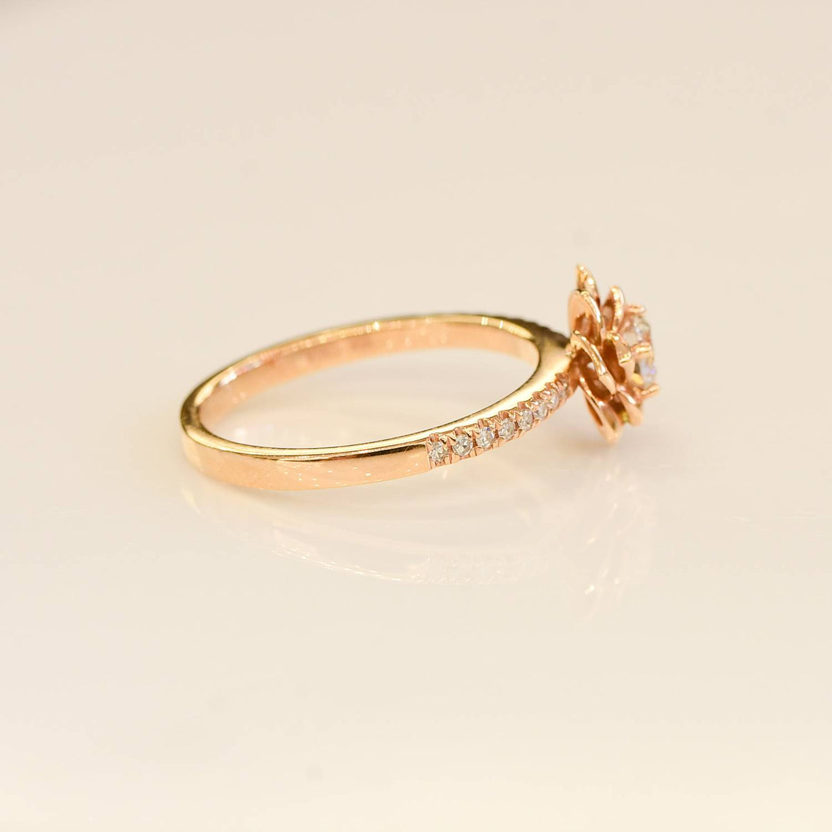 18K Rose Gold Diamond Engagement Ring and Wedding Band