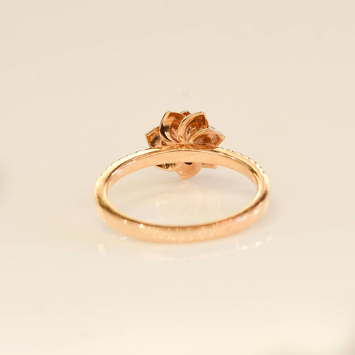 18K Rose Gold Diamond Engagement Ring and Wedding Band