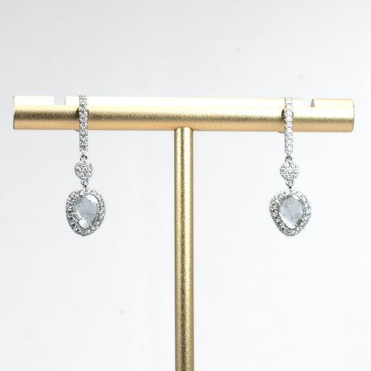 salt and pepper diamond slice earrings on white background
