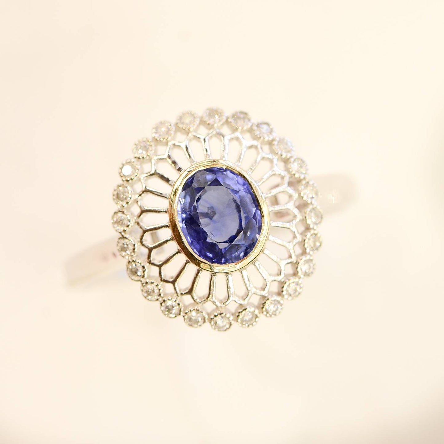 Sapphire and Diamond Halo Ring 18K Gold