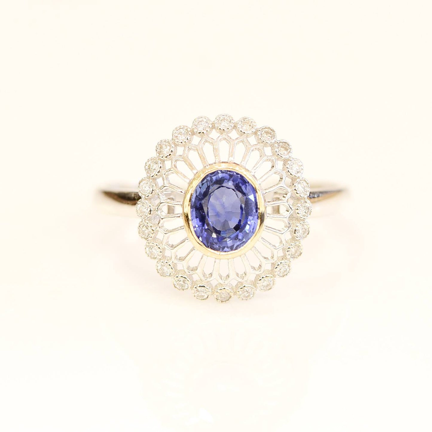 Sapphire and Diamond Halo Ring 18K Gold