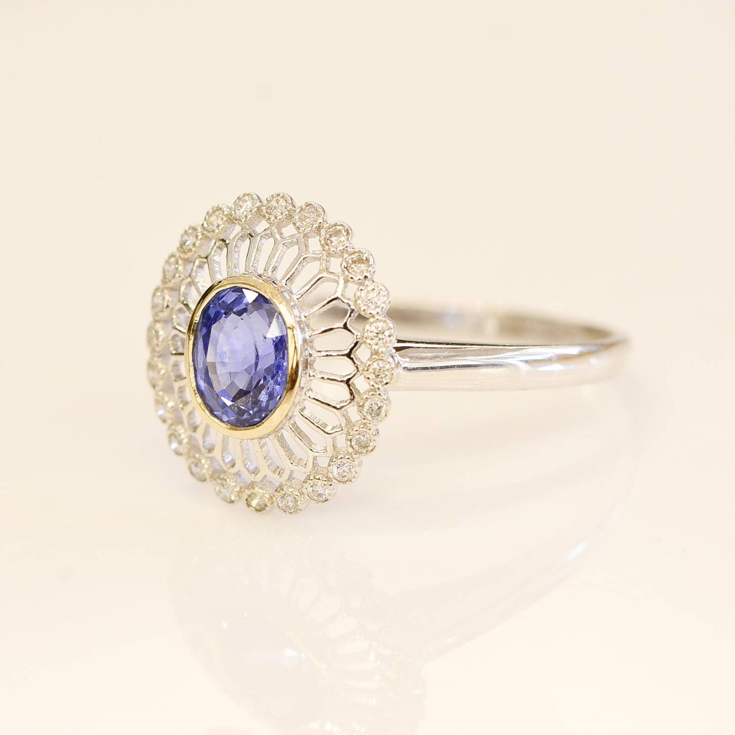 Sapphire and Diamond Halo Ring 18K Gold