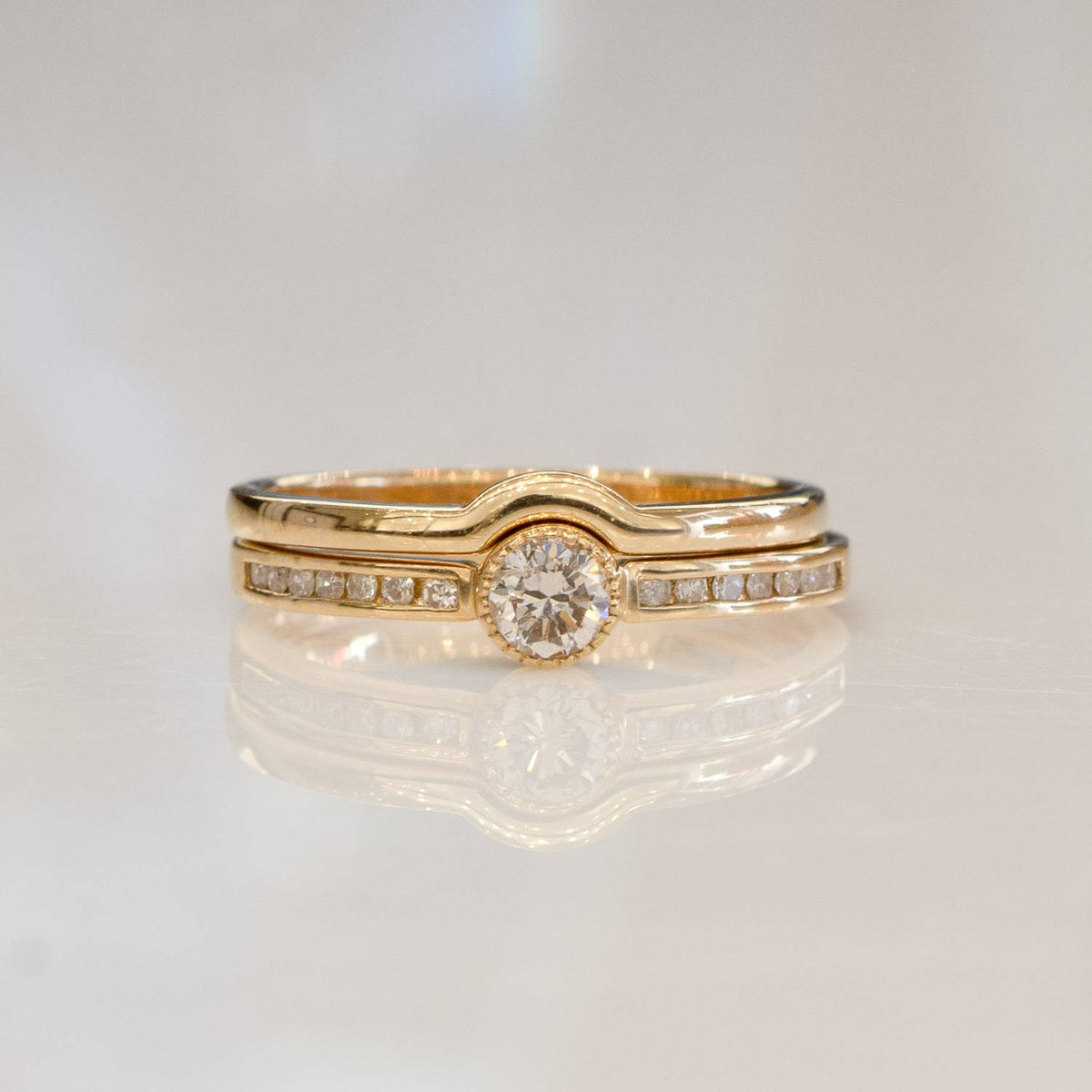 Diamond Solitaire Ring and Wedding Band in 10ct Yellow Gold