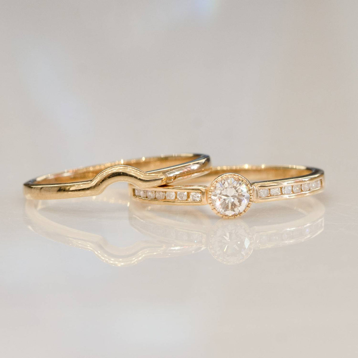 Diamond Solitaire Ring and Wedding Band in 10ct Yellow Gold