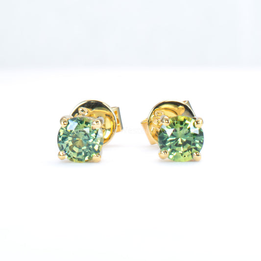 Unheated Australian Teal Sapphire Stud Earrings 0.82ct in 18K Yellow Gold