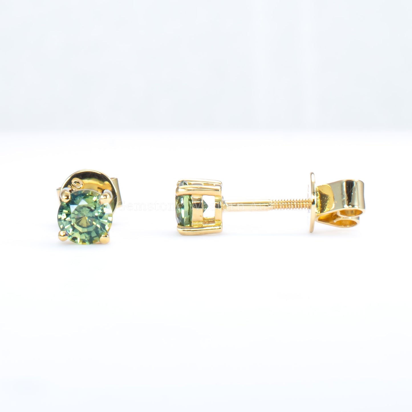 Unheated Australian Teal Sapphire Stud Earrings 0.82ct in 18K Yellow Gold