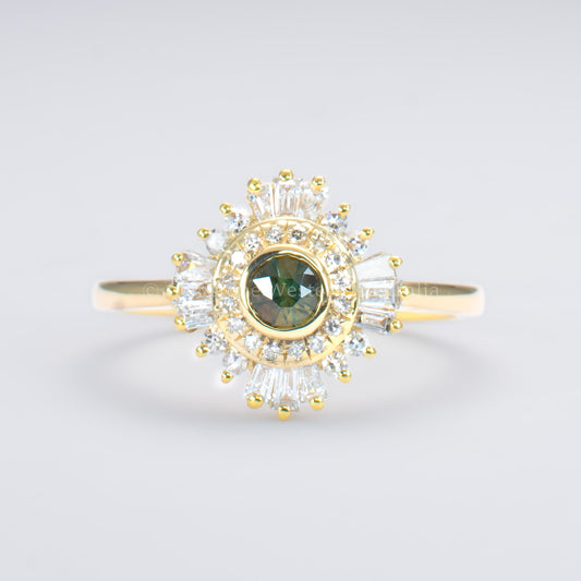 Round Teal Sapphire Bezel-Set Ring in 18K Yellow Gold