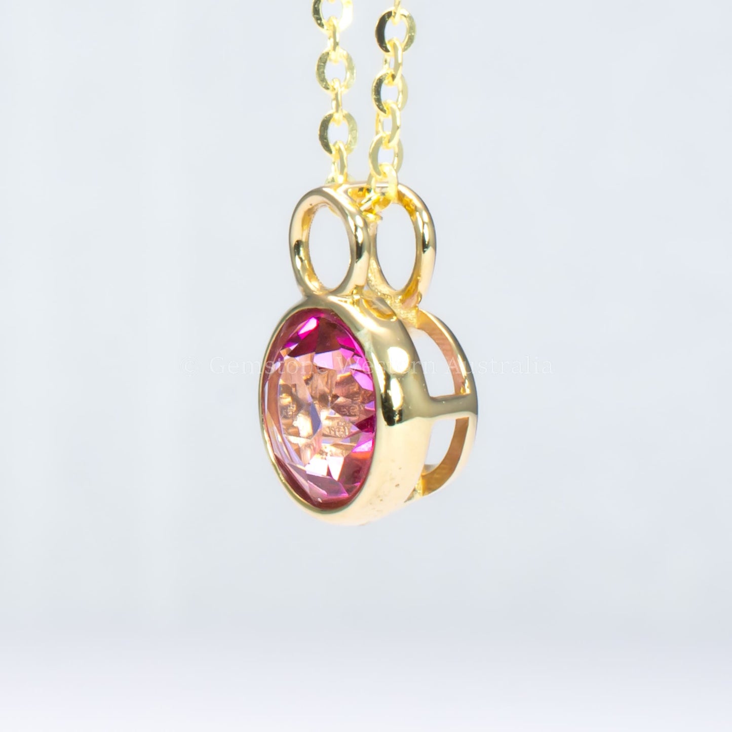 Round Pink Topaz Pendant in 14K Yellow Gold