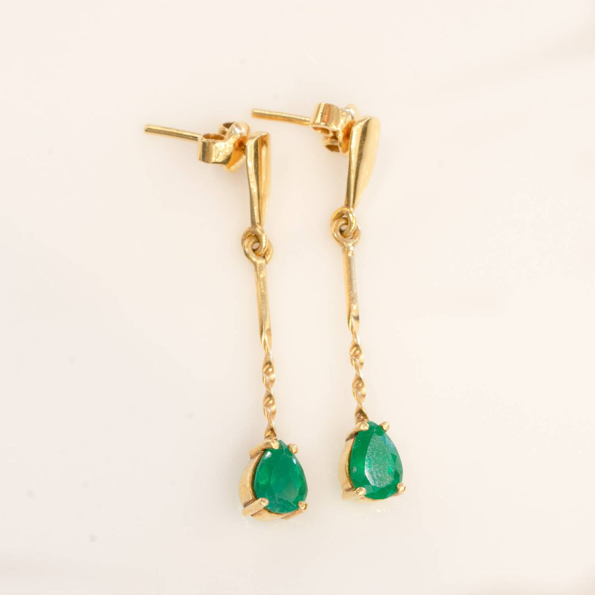 Pear Cut Colombian Emeralds Drop Earrings 18K Gold