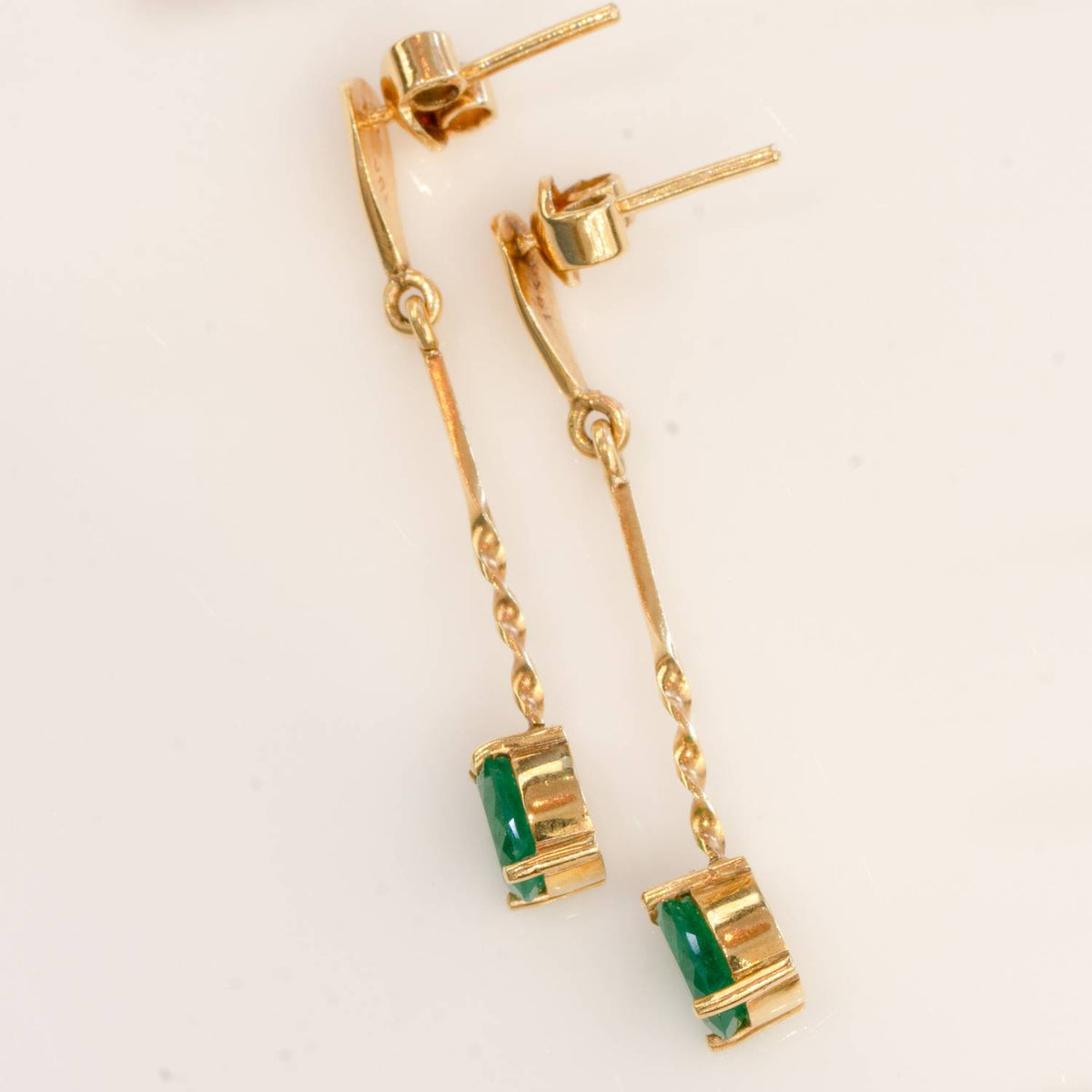 Pear Cut Colombian Emeralds Drop Earrings 18K Gold