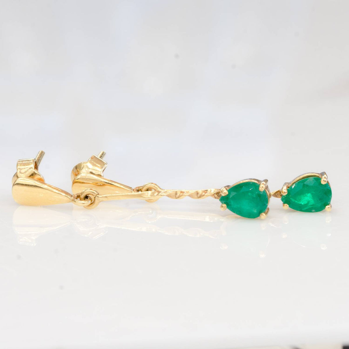 Pear Cut Colombian Emeralds Drop Earrings 18K Gold