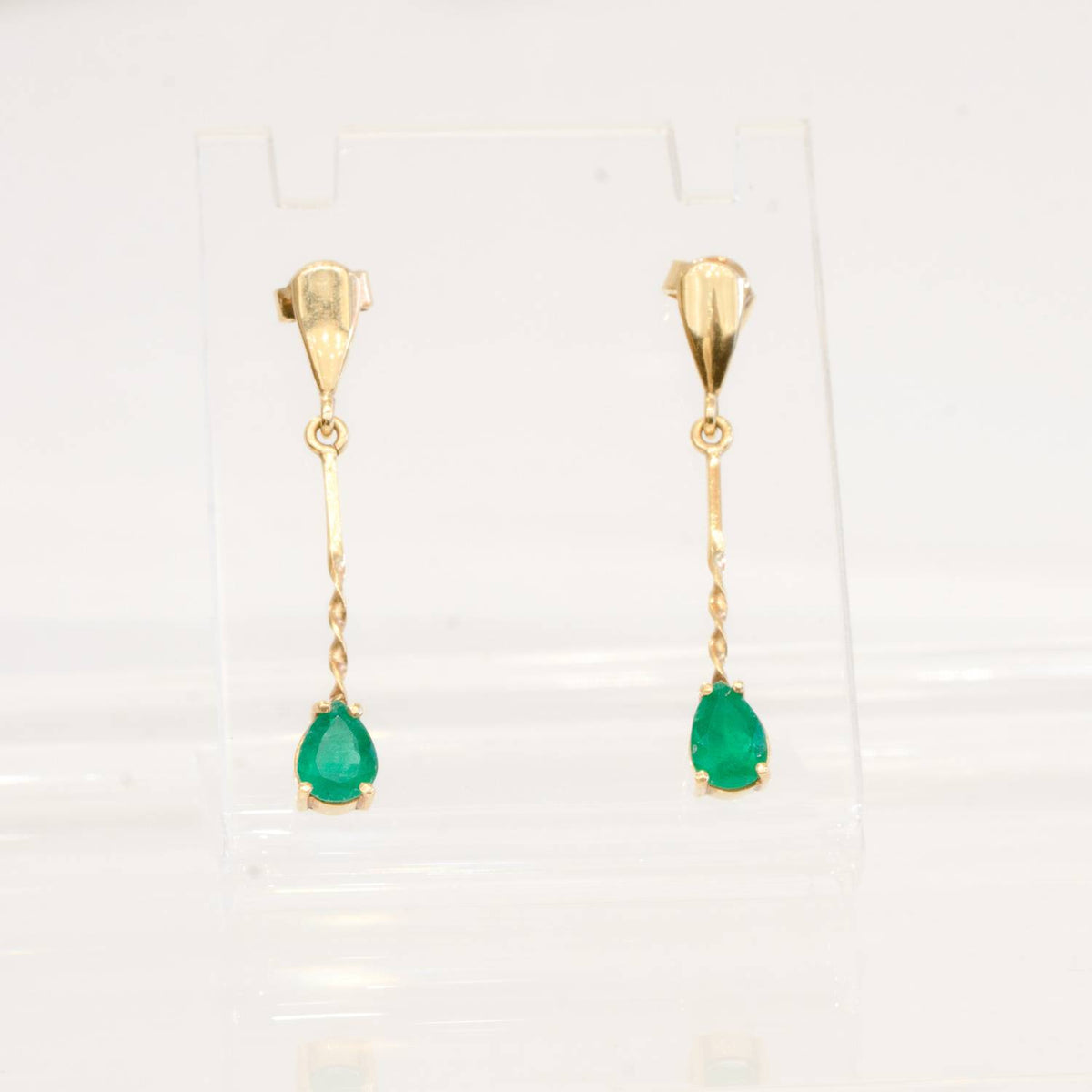 Pear Cut Colombian Emeralds Drop Earrings 18K Gold
