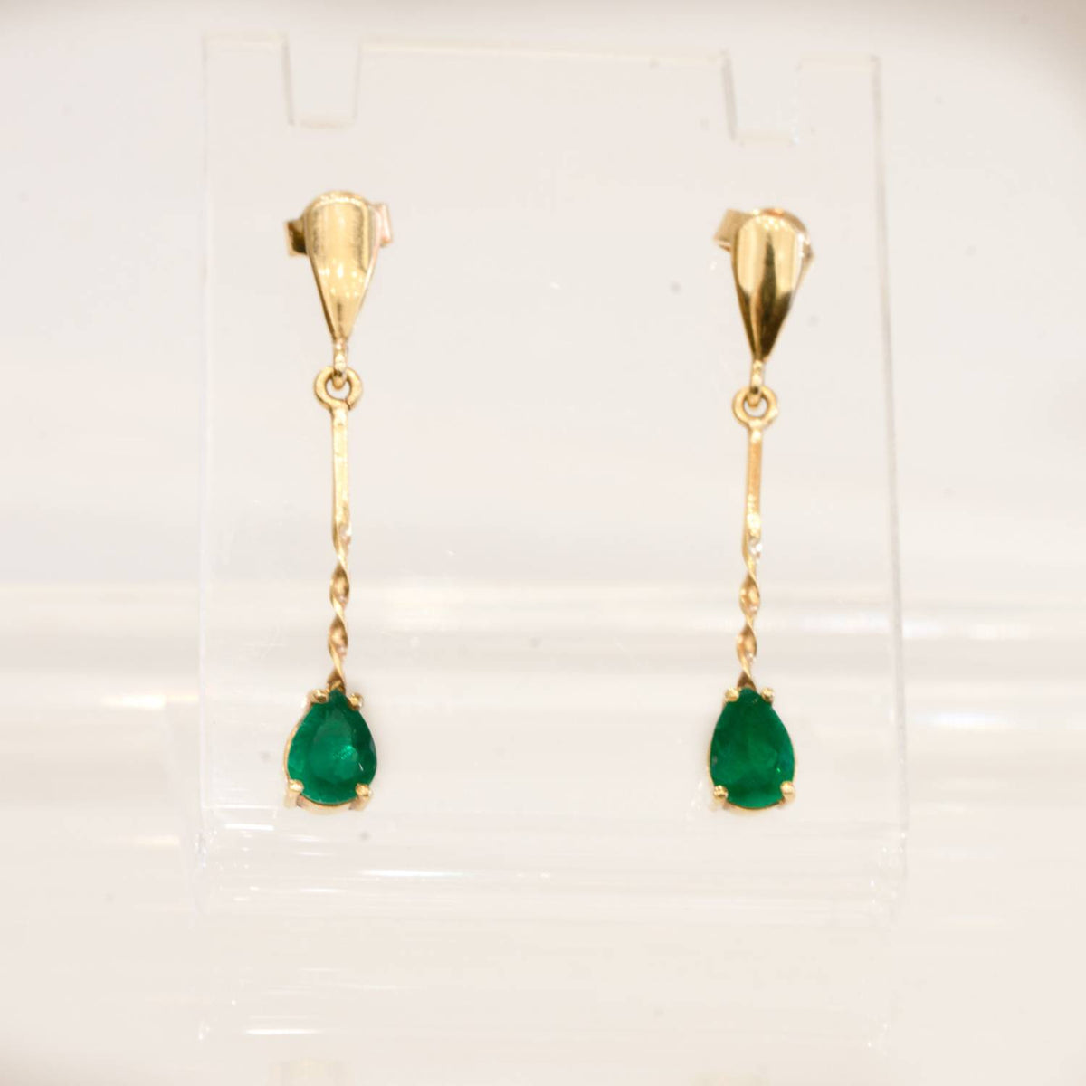 Pear Cut Colombian Emeralds Drop Earrings 18K Gold