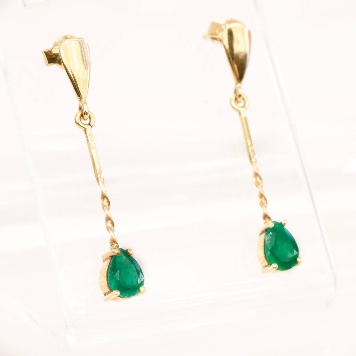 Pear Cut Colombian Emeralds Drop Earrings 18K Gold