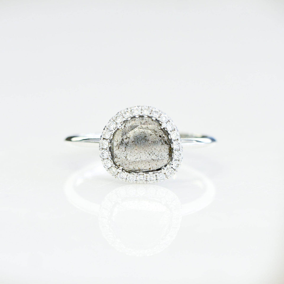 0.41ct Light Grey Diamond Slice Halo Ring in 18K Gold | One-of-a-Kind Engagement Ring