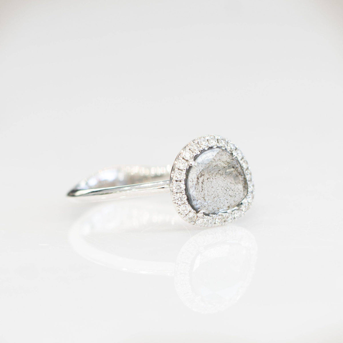 0.41ct Light Grey Diamond Slice Halo Ring in 18K Gold | One-of-a-Kind Engagement Ring